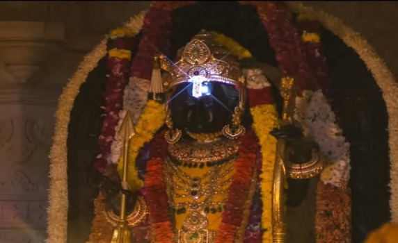 Ram Navami: Surya Tilak on Lord Ram’s forehead at Ram Mandir.